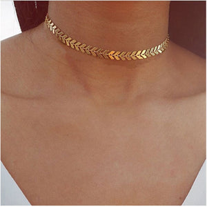 x220 Leaves Chain Sequins Choker Necklaces