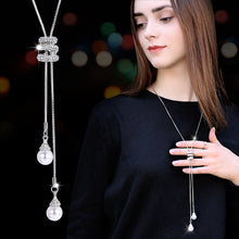 Load image into Gallery viewer, NEW Simulated Pearl Crystal Long Sweater Chain Circles Necklace