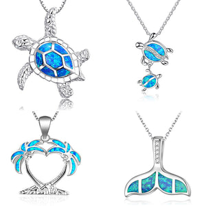 Fashion Silver Filled Blue Imitati Opal Sea Turtle Pendant