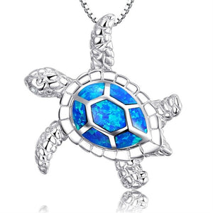 Fashion Silver Filled Blue Imitati Opal Sea Turtle Pendant