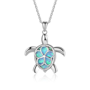 Fashion Silver Filled Blue Imitati Opal Sea Turtle Pendant