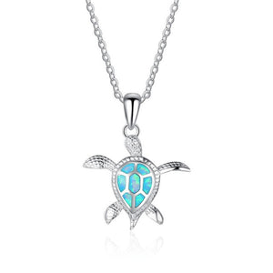 Fashion Silver Filled Blue Imitati Opal Sea Turtle Pendant