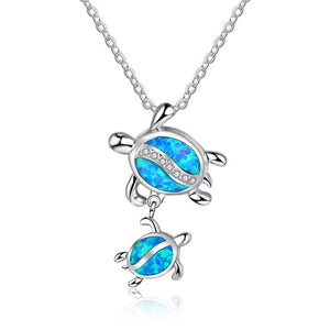 Fashion Silver Filled Blue Imitati Opal Sea Turtle Pendant