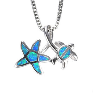 Fashion Silver Filled Blue Imitati Opal Sea Turtle Pendant