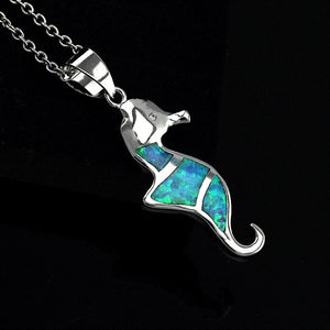 Fashion Silver Filled Blue Imitati Opal Sea Turtle Pendant