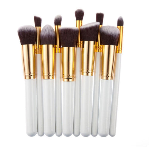 10 Pcs Silver/Golden Makeup Brushes Set