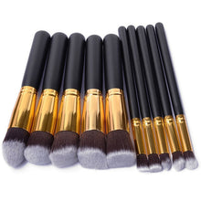 Load image into Gallery viewer, 10 Pcs Silver/Golden Makeup Brushes Set