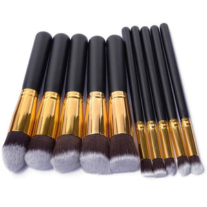 10 Pcs Silver/Golden Makeup Brushes Set