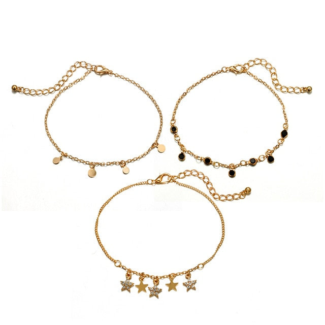 Bohemian Crystal Star Gold Chain Anklets