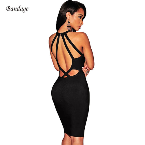 Summer Hollow Out Halter Backless Bodycon Bandage Dress