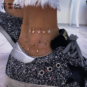 Bohemian Crystal Star Gold Chain Anklets