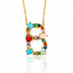 Gold Color Initial Multicolor CZ Necklace