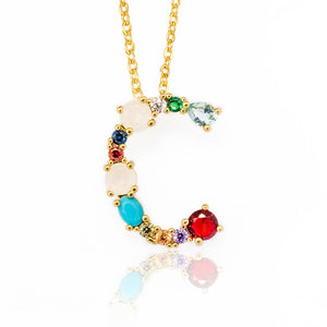 Gold Color Initial Multicolor CZ Necklace