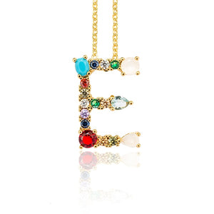 Gold Color Initial Multicolor CZ Necklace