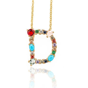 Gold Color Initial Multicolor CZ Necklace