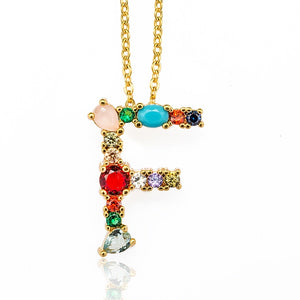 Gold Color Initial Multicolor CZ Necklace