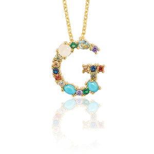 Gold Color Initial Multicolor CZ Necklace