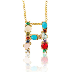 Gold Color Initial Multicolor CZ Necklace