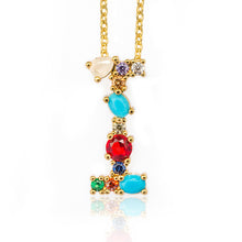 Load image into Gallery viewer, Gold Color Initial Multicolor CZ Necklace