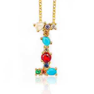 Gold Color Initial Multicolor CZ Necklace