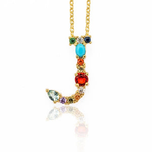 Gold Color Initial Multicolor CZ Necklace