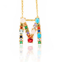 Load image into Gallery viewer, Gold Color Initial Multicolor CZ Necklace