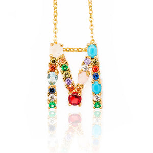 Gold Color Initial Multicolor CZ Necklace