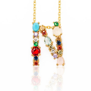 Gold Color Initial Multicolor CZ Necklace