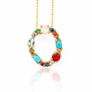 Gold Color Initial Multicolor CZ Necklace