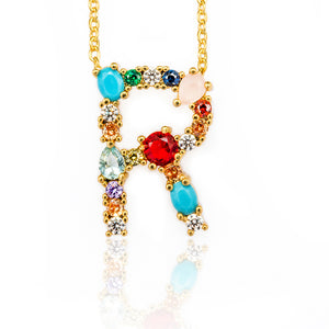 Gold Color Initial Multicolor CZ Necklace