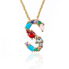 Load image into Gallery viewer, Gold Color Initial Multicolor CZ Necklace