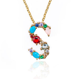 Gold Color Initial Multicolor CZ Necklace