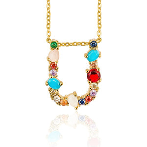 Gold Color Initial Multicolor CZ Necklace