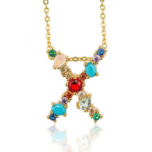 Load image into Gallery viewer, Gold Color Initial Multicolor CZ Necklace