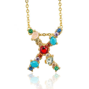 Gold Color Initial Multicolor CZ Necklace