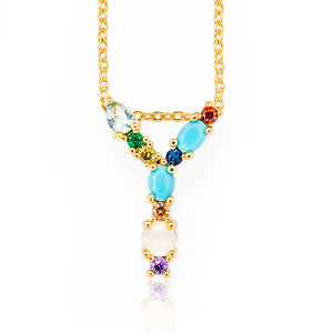 Gold Color Initial Multicolor CZ Necklace