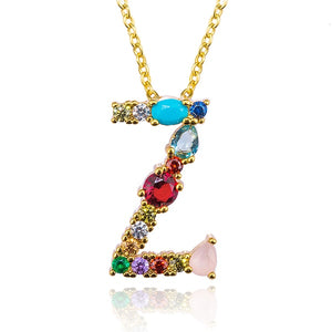 Gold Color Initial Multicolor CZ Necklace