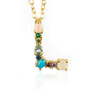 Gold Color Initial Multicolor CZ Necklace