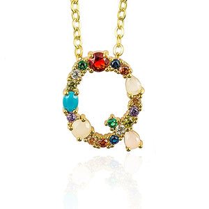 Gold Color Initial Multicolor CZ Necklace