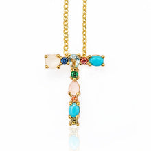 Load image into Gallery viewer, Gold Color Initial Multicolor CZ Necklace