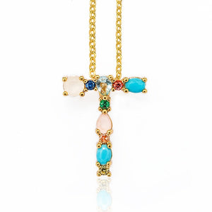 Gold Color Initial Multicolor CZ Necklace