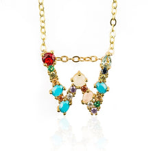 Load image into Gallery viewer, Gold Color Initial Multicolor CZ Necklace