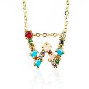 Gold Color Initial Multicolor CZ Necklace