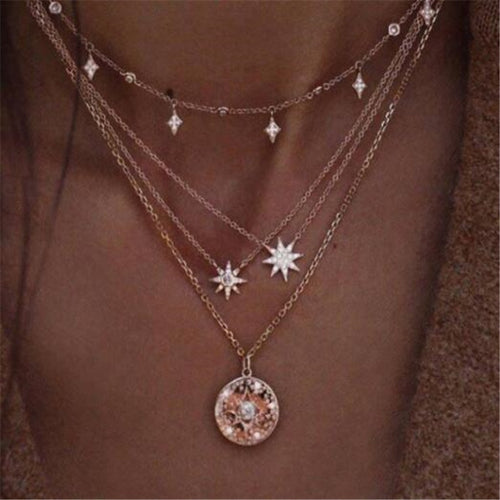 Star Crystal Heart Love Moon Cross Circle Simple Choker Necklace