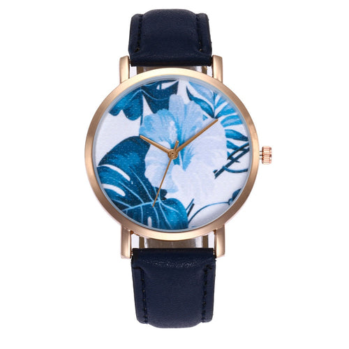 High Quality Beautiful Fashion Women Blue Floral Pattern Watch Ladies Casual Round Analog Quartz Wrist Watch For Women Clock #W