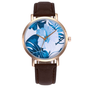 High Quality Beautiful Fashion Women Blue Floral Pattern Watch Ladies Casual Round Analog Quartz Wrist Watch For Women Clock #W