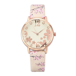 Hot Women Fashionable Embossed Flowers Small Fresh Printed Watch