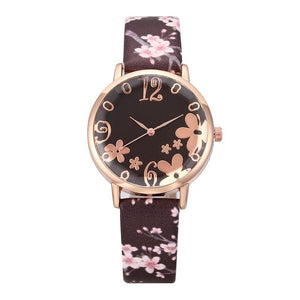 Hot Women Fashionable Embossed Flowers Small Fresh Printed Watch