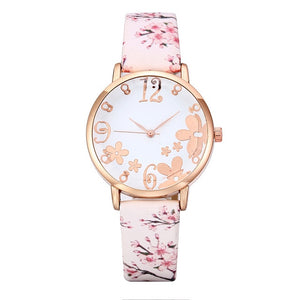 Hot Women Fashionable Embossed Flowers Small Fresh Printed Watch