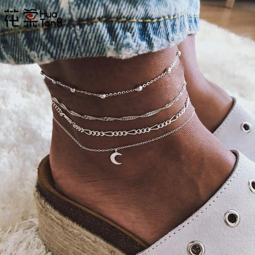 Vintage Silver Color Moon Pendant  Anklet